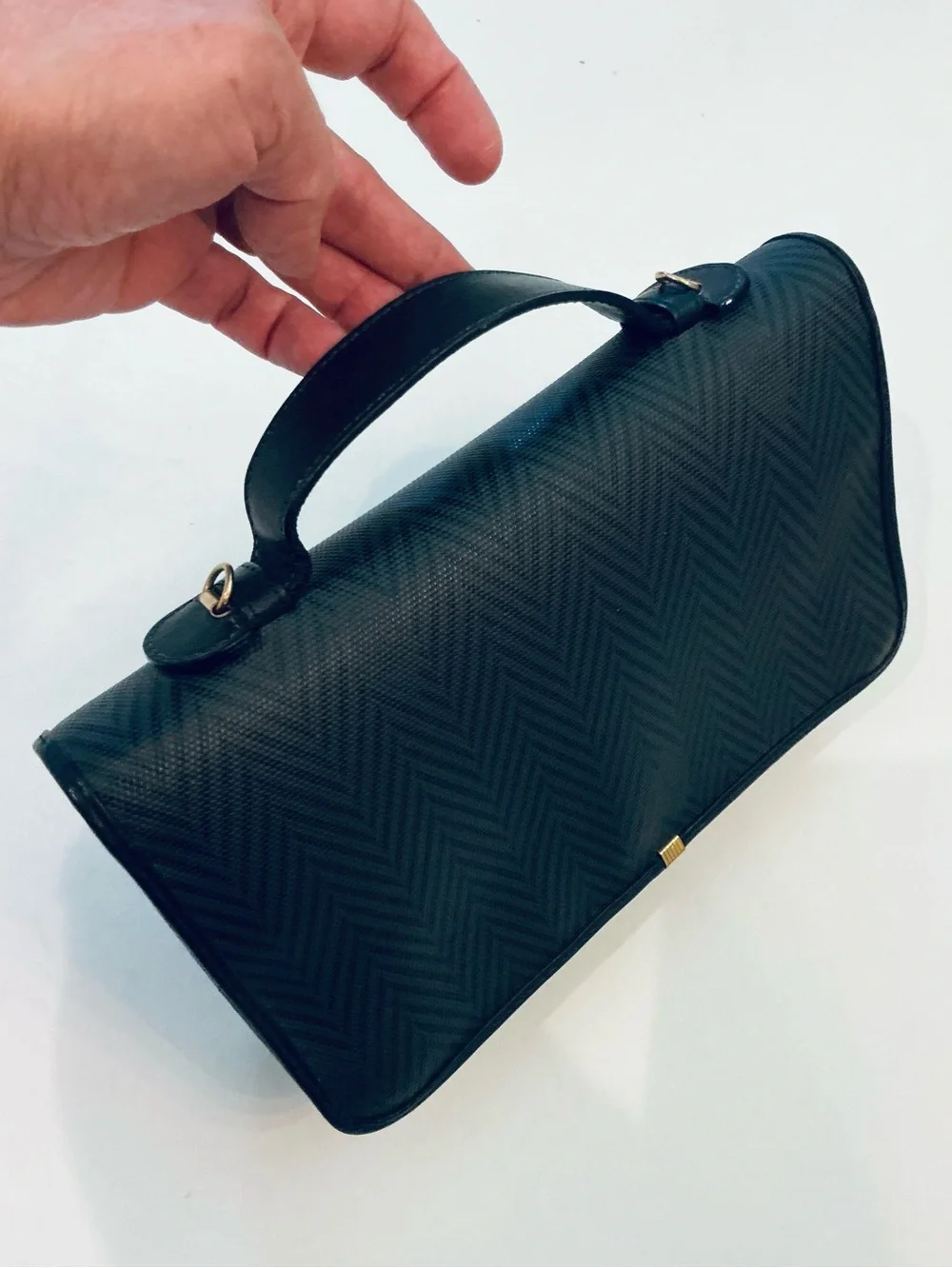 MARK CROSS Black Signature Herringbone Motif Bag with Leather Top-Handle